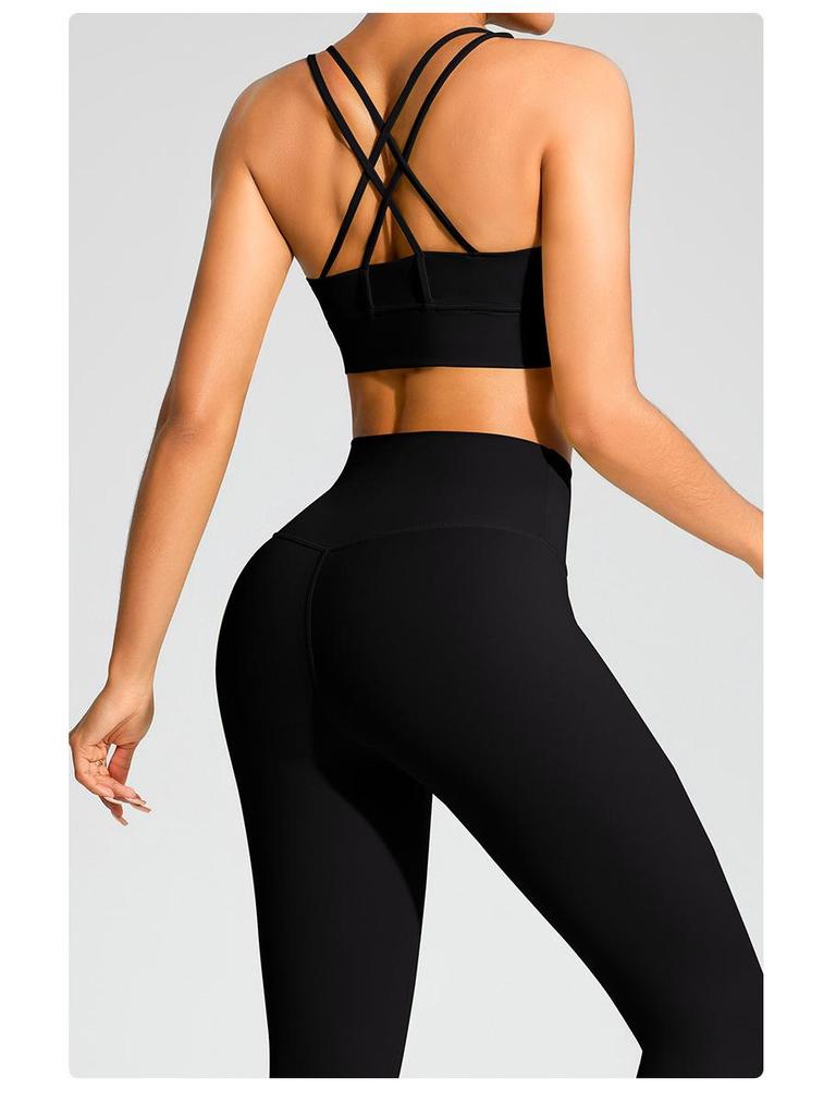 Cross-Back Shockproof Sports Bra: European-American Fitness Tank Top with Thin Straps for Yoga and Nude Comfort