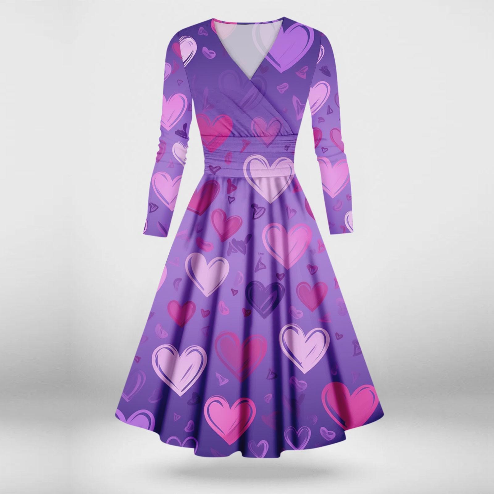 

Женская мода повседневные платья на День святого Валентина с принтом, длинным рукавом и V-образным вырезом, сексуальные платья M фиолетовый