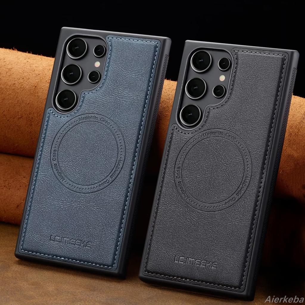 Magnetic Leather Phone Case for Samsung Galaxy S26 S25 Edge S24 Ultra S23 FE S22 Plus S21 S20 A17 A37 A57 Wireless MagSafe Cover