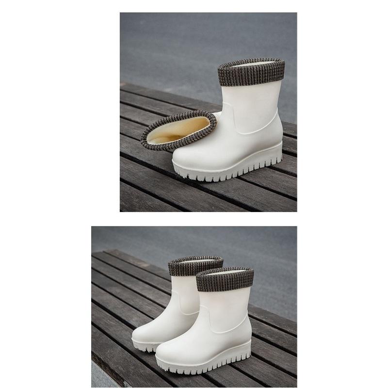 Fashionable And Warm Rain Boots For Women With Fleece Lining Waterproof And Anti Slip Midsole Water Shoes
