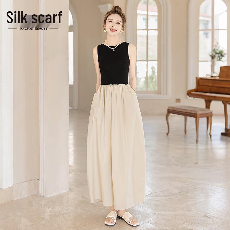 Платье без рукавов А-силуэта в стиле колор-блок M