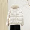 Womens Short Puffer Coat With Faux Fur Collar Stand Zip Front Loose Fit Winter Warm Outerwear