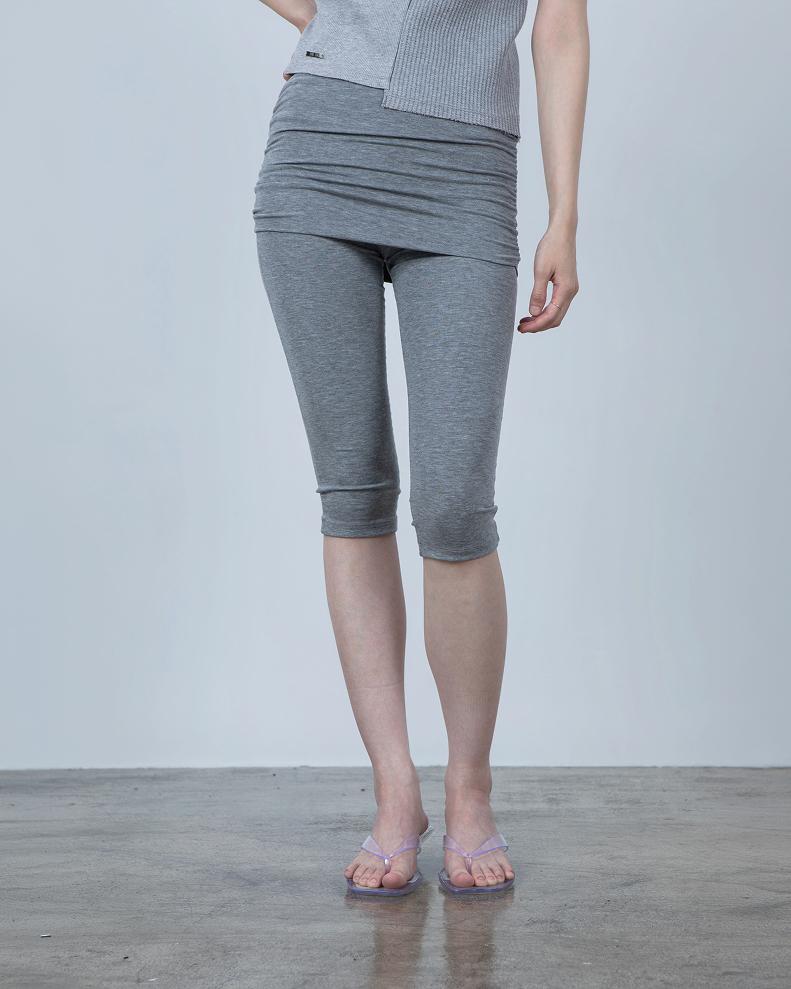 Yokitoki Folding Shirring Capri Leggings [Grey]