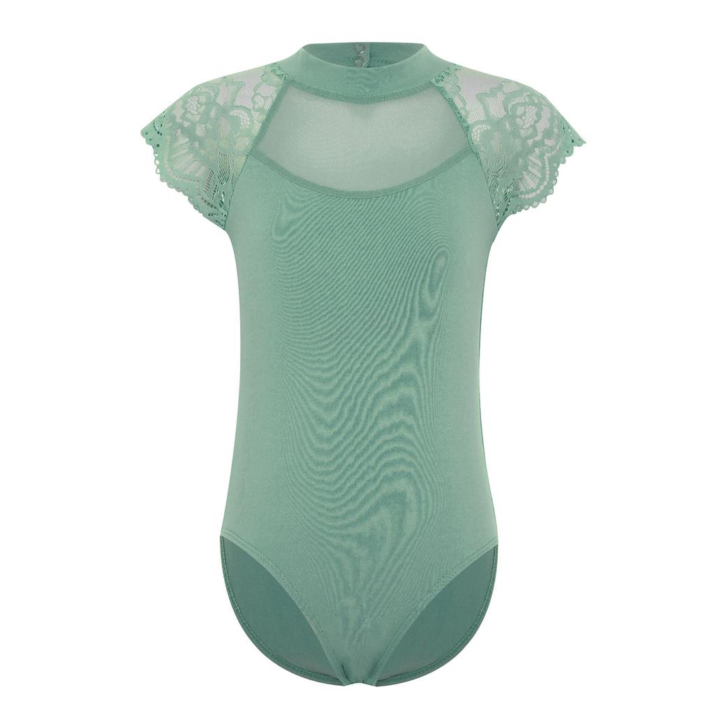 Jenter Ballett Draktdrakt Blonder Hetteermer Gjennomsiktig Mesh Utringning Bodysuit Danse Eksamensøvelseskostyme