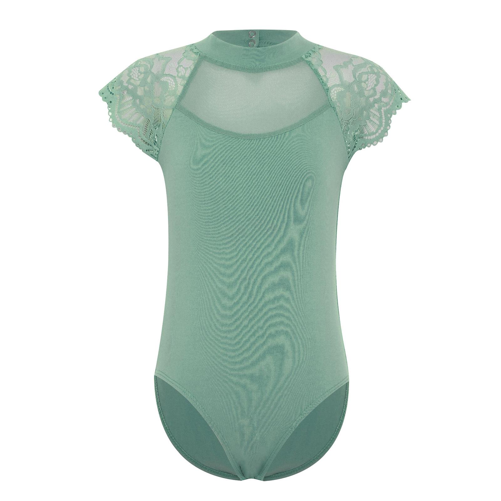 

Дитячий балетний тренувальний купальник з мереживними рукавами-ліхтариками, прозорою сітчастою вставкою печворк та вирізом, танцювальний одяг 11-12 Years