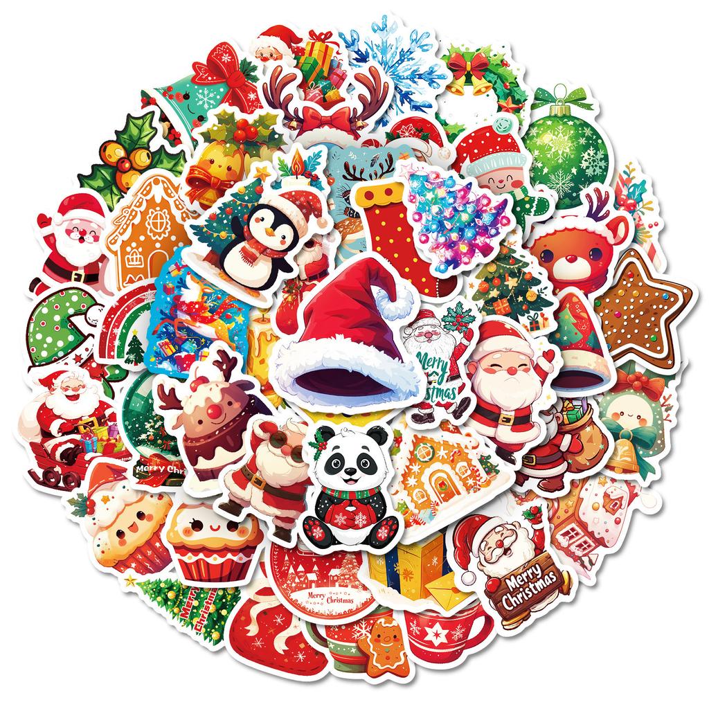 50 Christmas Cartoon Doodle Stickers Christmas Hat Elk DIY Decoration Suitcase Notebook Stickers