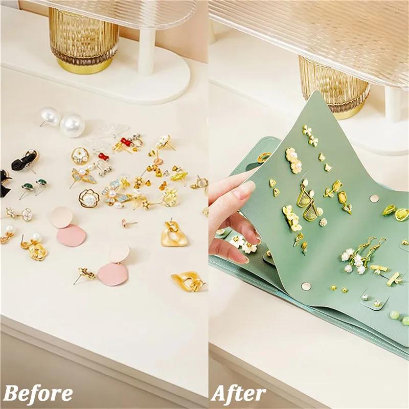 1PC PU Leather Ear Stud Storage Bag Multi-layer Jewelry Finishing Storage Organizer Book Type Storage Bag for Earrings Rings