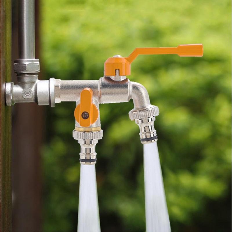 Garden Double Outlet Tap 1/2inch & 3/4inch Valves Double Water Tap Hose Connection Roller Sealing Tape Double Connection