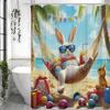 Easter Shower Curtain Bunny Easter Egg Gift Beach Ocean Coconut Tree Sunshine Spring Festival Bunny Colorful Cartoon Bathroom De