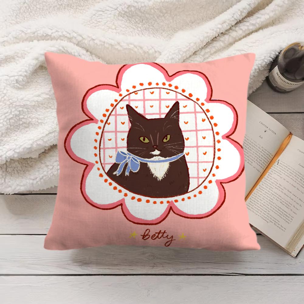 Cute Caroon Cat Portrait Cushion Cover Silky Short Plush Invisible Zipper Dustproof Sofa Pillow Case For Home Decor