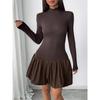 Elegant Long sleeve dress Women 2025 Autumn New European and American Turtleneck Patchwork Bottoming Short Skirt