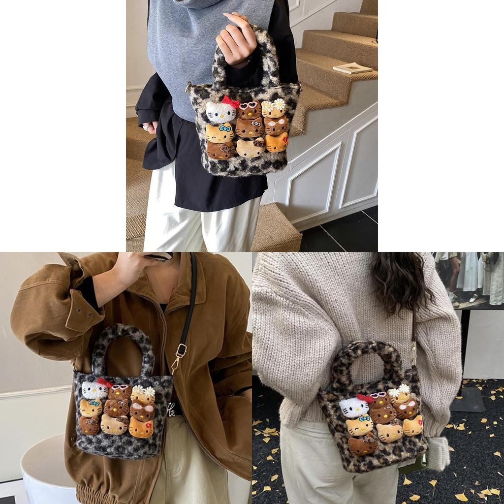 Borsa a Spalla Cartone Animato Hello Kitty in Materiale Peluche per Uso Quotidiano e Outfit Casual