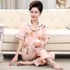 Factory Middle-Aged Pajamas Pink Flower Short-Sleeved Trousers Loose Large Size Can Be Worn Outside Loungewear Suit Women