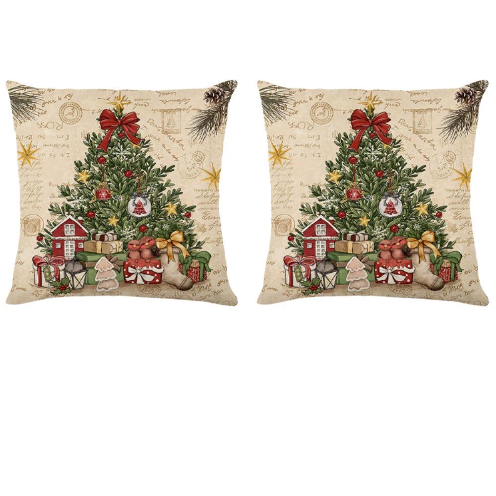 2Pcs Soft Dacron Throw Pillow Case 45x45cm Snowman Pillow Shell Santa Claus Sofa Pillowcase  Bedroom