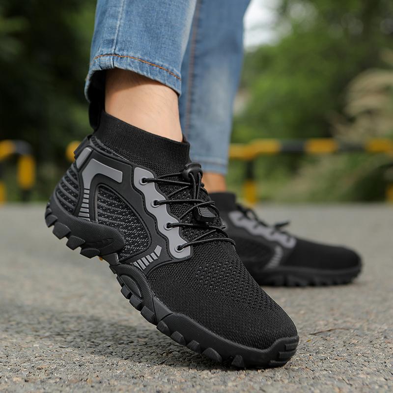 Breathable Knitted Men's Hiking Shoes High-top Casual Sports Shoes Non-slip Outdoor Trekking Traveling Sneakers Big Size 38-48