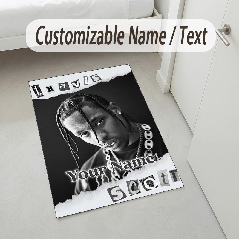 Personalized Crystal Velvet Carpet,Travis Scott Custom Printed Name, Plush Area Rug For Home Indoor Decor