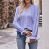 Women's Fashion Solid Color V-neck Long Sleeved Pullover T-shirt Top