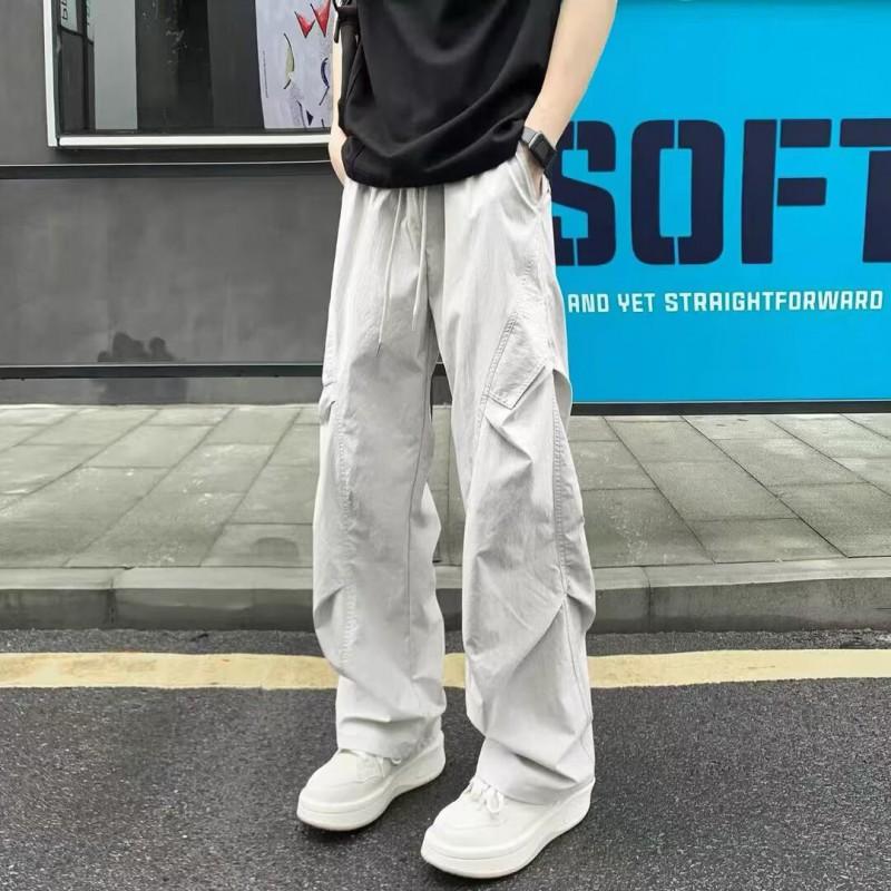 Mens Cargo Pants Loose Straight Leg High Street Vintage Work Trousers Multi-Pocket Casual