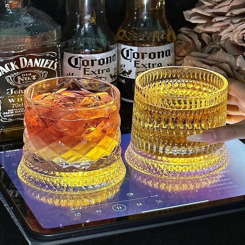 Rotating Whiskey Glass Set with Luminous Coaster