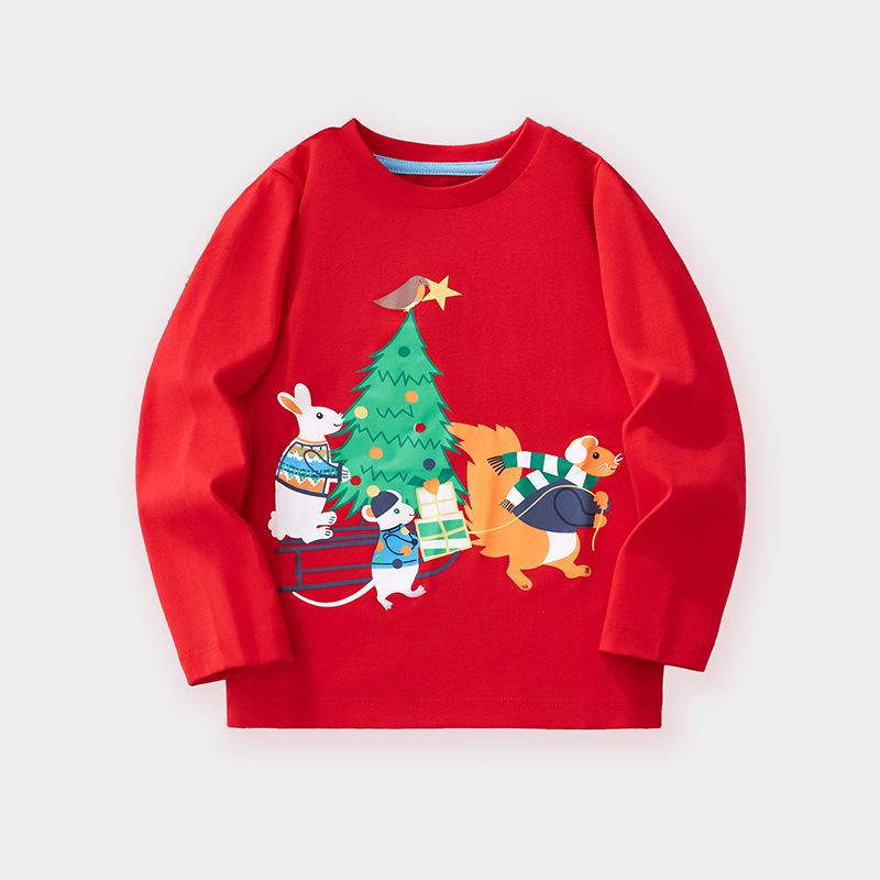European & American Kids' Autumn/Winter Christmas Long-Sleeve Cartoon T-Shirt Pullover
