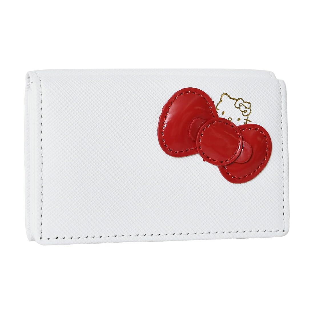 

12163 Genuine Leather Short Wallet Mini Wallet Snap Button Closure External Coin Space White [Hello Kitty] Tri-fold Women s білий