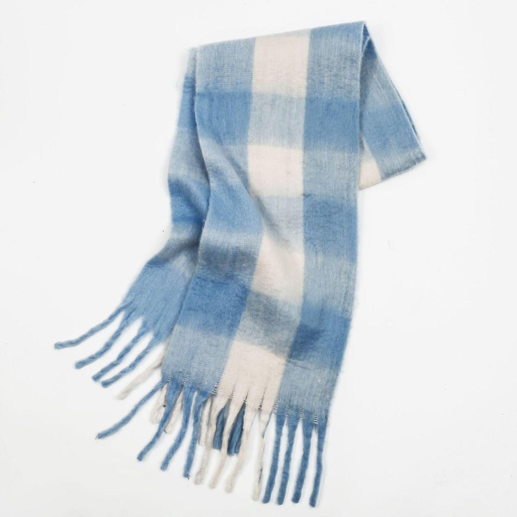 Women's High-Grade Colorful Plaid Mohair Scarf - Thick, Warm, and Versatile for Winter