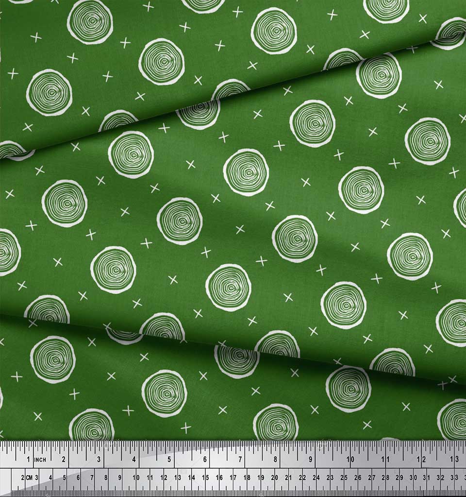 Soimoi Green Japan Crepe Satin Fabric Spiral & Geometric Decor Fabric Printed Metre 42 Inch