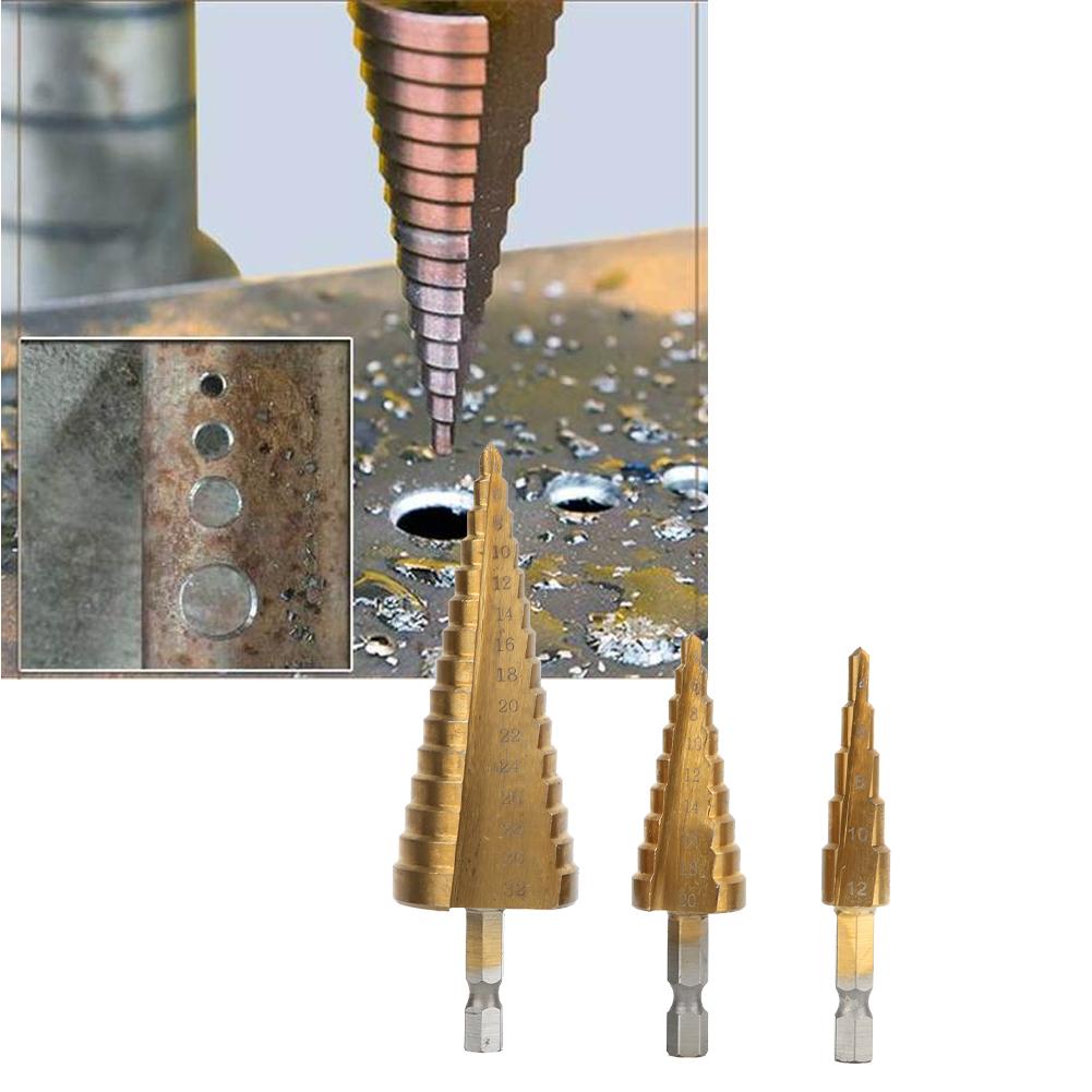 3pcs 3124‑1220mm High Speed Steel Cone Step Drill Bit Hex Shank Hole Cutter