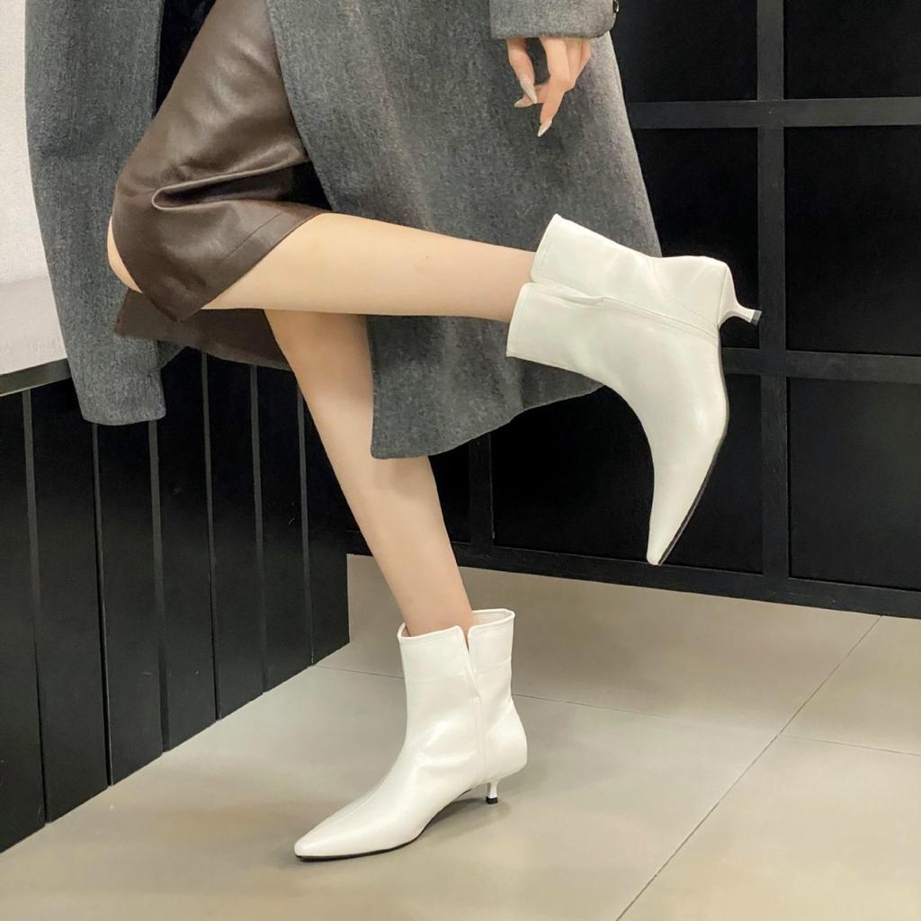 2025 Autumn New Pointed Thin Heel High Heel Temperament French Fashion Sexy Beautiful Women Short Boots