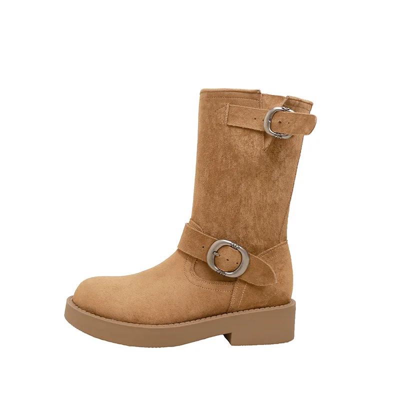 2024 New Ankle Boots, Women's Interior Height Increasing Western Boots, Retro Thick Heel Round Toe  Pile Up Boots Women Shoes