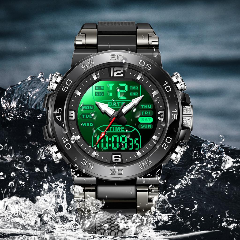 FOXBOX Top Luxury Watches For Man Alarm Stopwatch LED Digital Backlight Dual Time Display Waterproof Watches Men Montre Homme