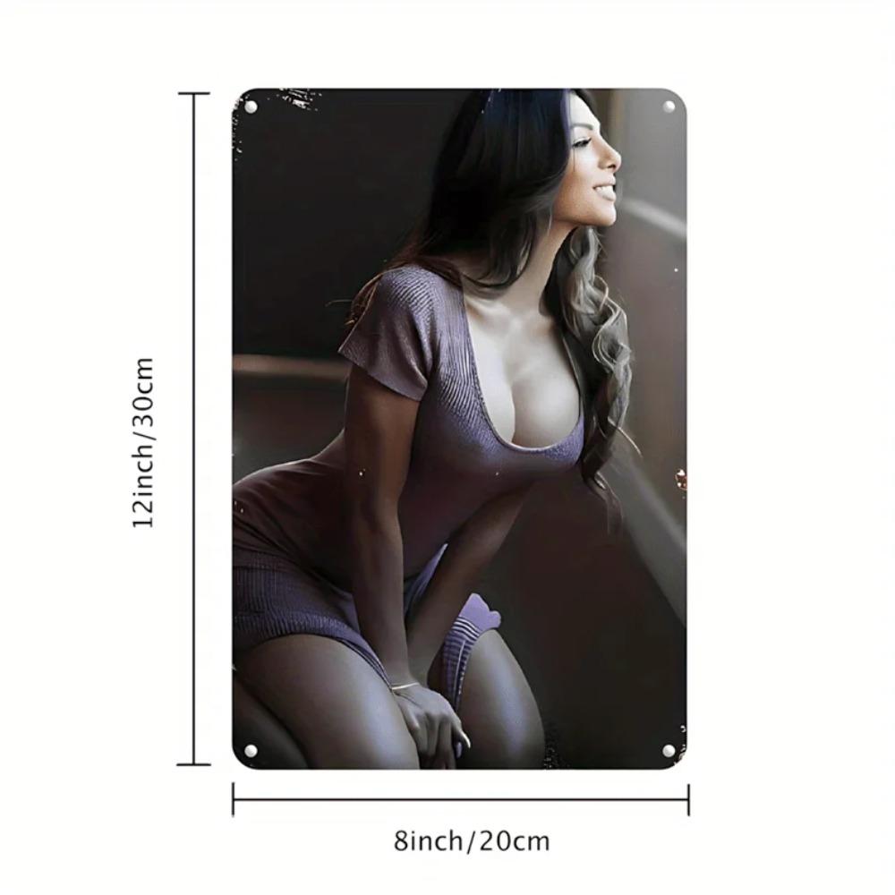 Retro Vintage Iron Wall Art 79x119 Inch Purple Dress Woman Picture Easy Hang Home Decor Gift for Living Room