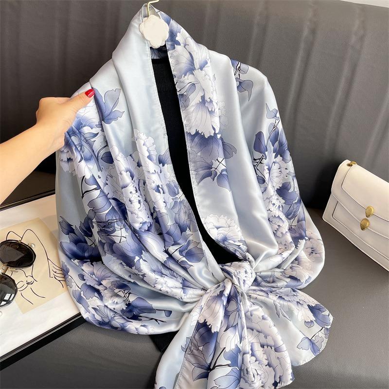 Hot-selling Rich Flower Shawl Large Size Premium Printing Silk Scarf Imitation Silk Scarf New Long Scarf Beautiful Brocade