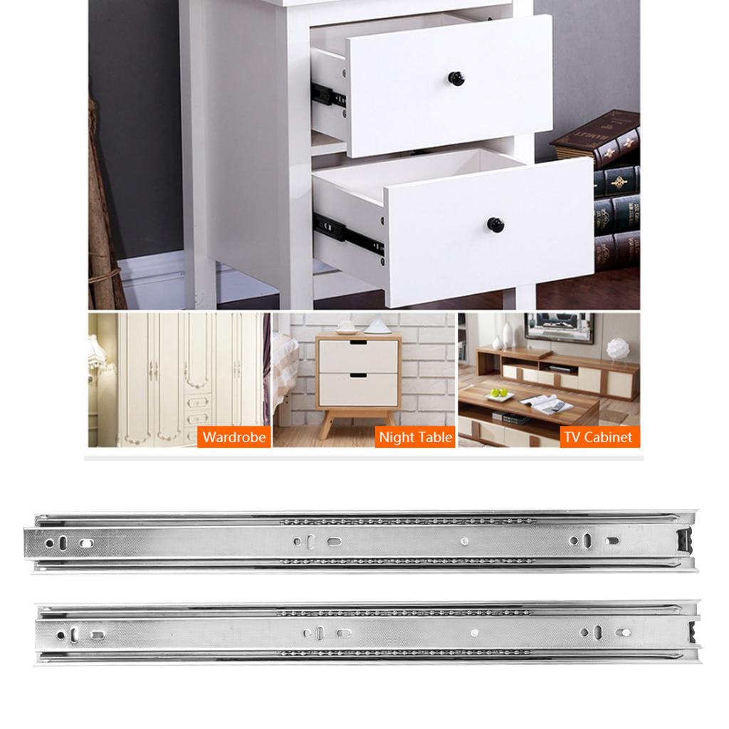 1 Pair 18 Inch   Bearing Cabinet Drawer Slider Runner Steel Slide Rails