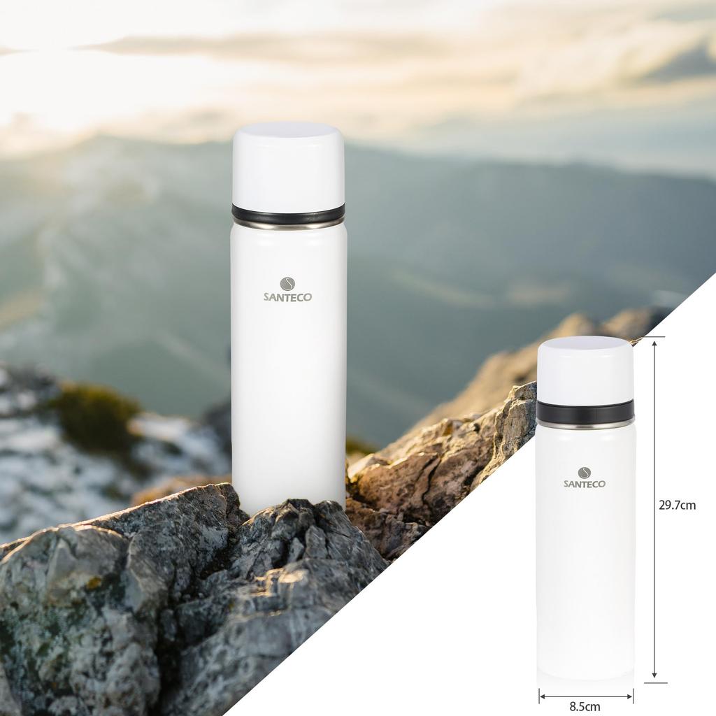 SANTECO Vacuum Insulated Water 1 with 1000ml Stainless Steel Large Keeps Hot or Compatible with Sports White Bottle, Liter, Cup, Thermos, 2-Cup Type,
