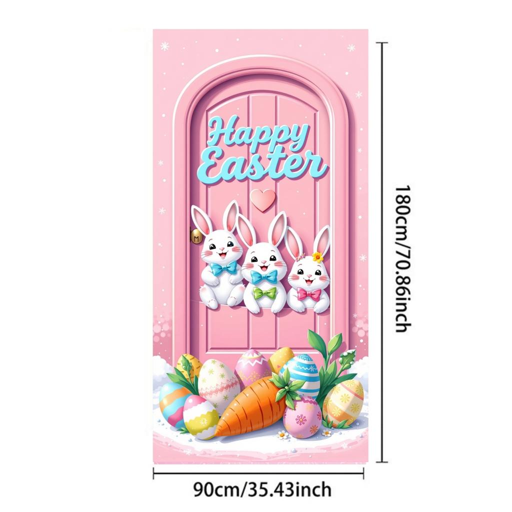 Happy Easter Door Cover Funny Bunny Lining for Doors Easter Spring Colorful Eggs Rabbit Flower Backdrop Home Door Decoration New