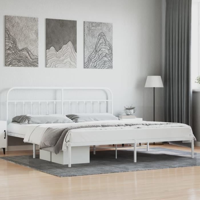VidaXL Cadre de lit métal avec tête de lit blanc 193x203 cm 352633