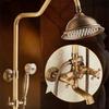 Set di rubinetti per doccia da bagno in ottone antico con montaggio a parete, doppia maniglia con doccetta. Miscelatore per doccia da bagno in ottone