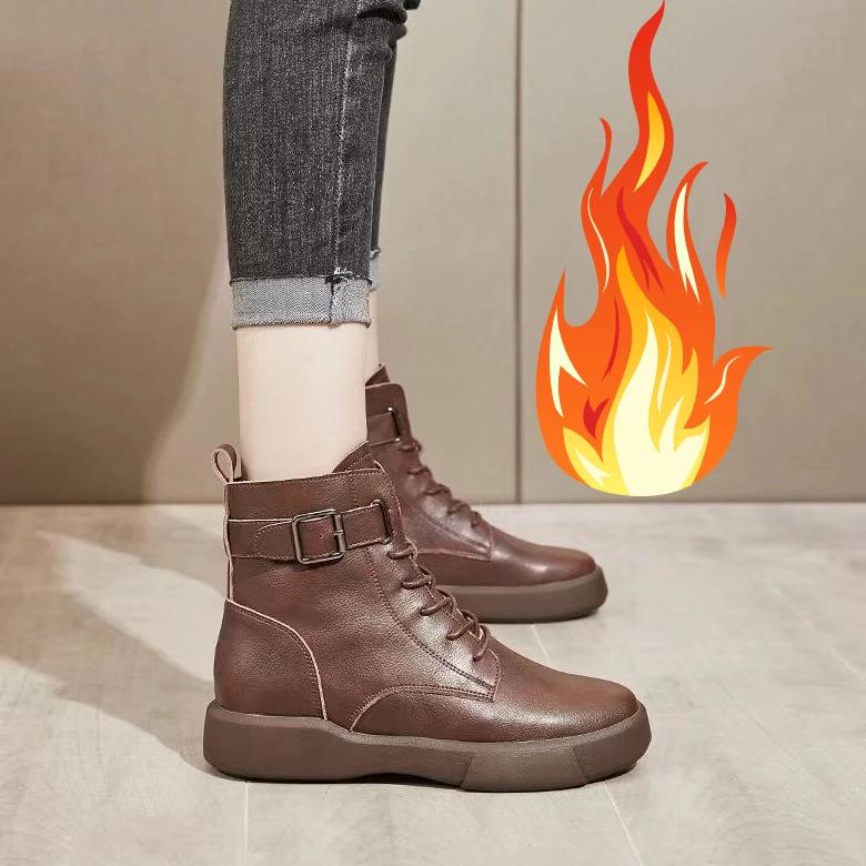 

Женские короткие ботинки на шнуровке в британском стиле, с круглым носком и толстой подошвой, с ремешком и пряжкой, с боковой молнией, кожаные ботинки, ботильоны для женщин 35