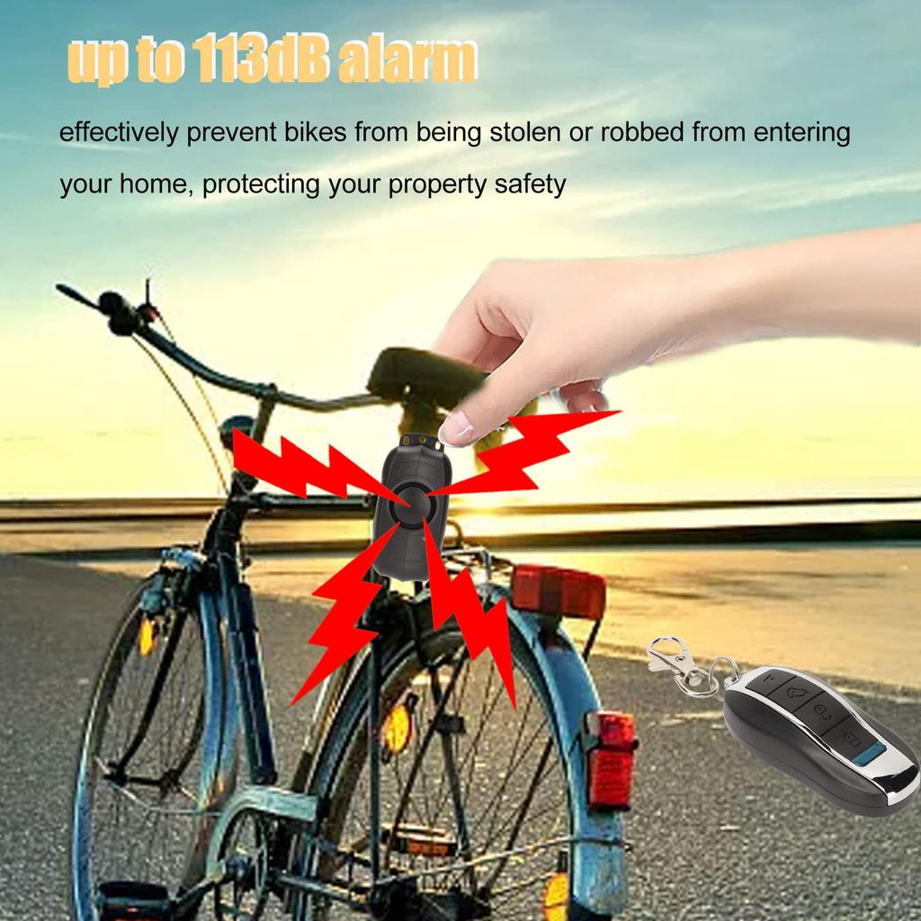 Kabelloser Fahrrad-Vibrationsalarm, IP55 wasserdichter Fahrradalarm mit Fernbedienung für Zuhause, 113 dB