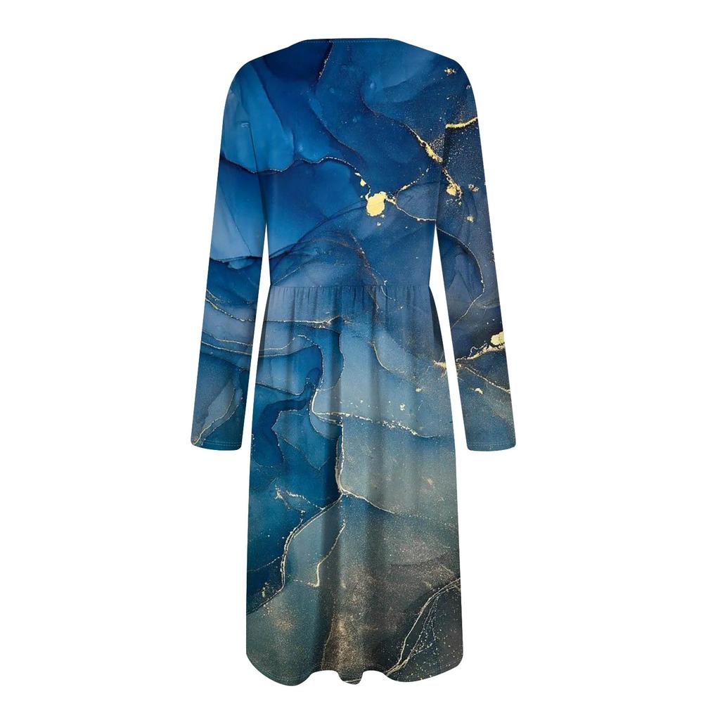 Women's Casual Fashion Sexy Comfortable Sundress Button Long Sleeves With Pockets Floral Print Dress