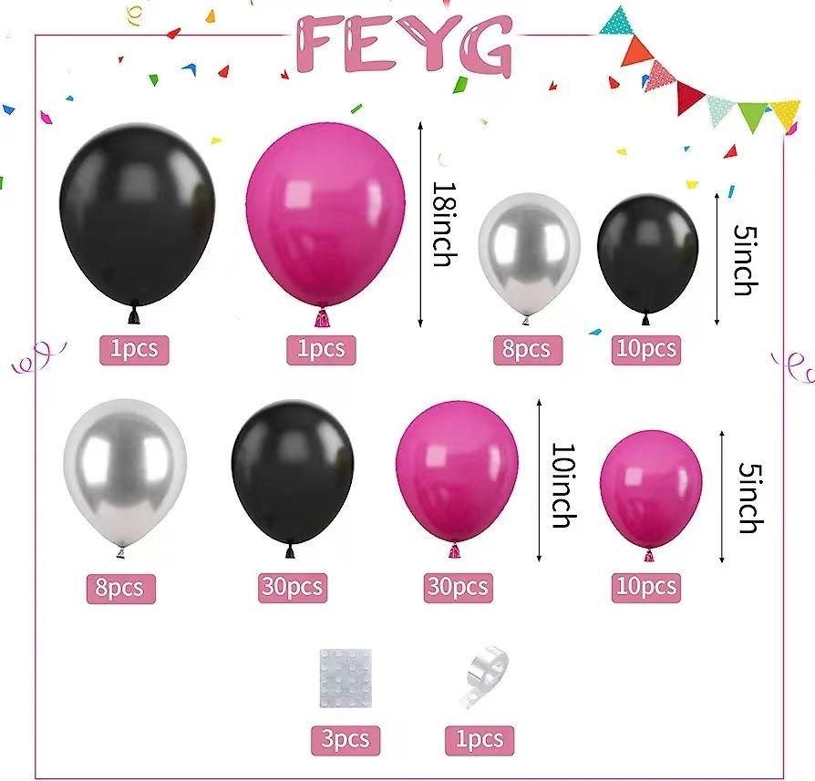 Pink Black Balloon Set Metal Silver Balloon Birthday Wedding Baby Shower Engagement Diy Decoration Party