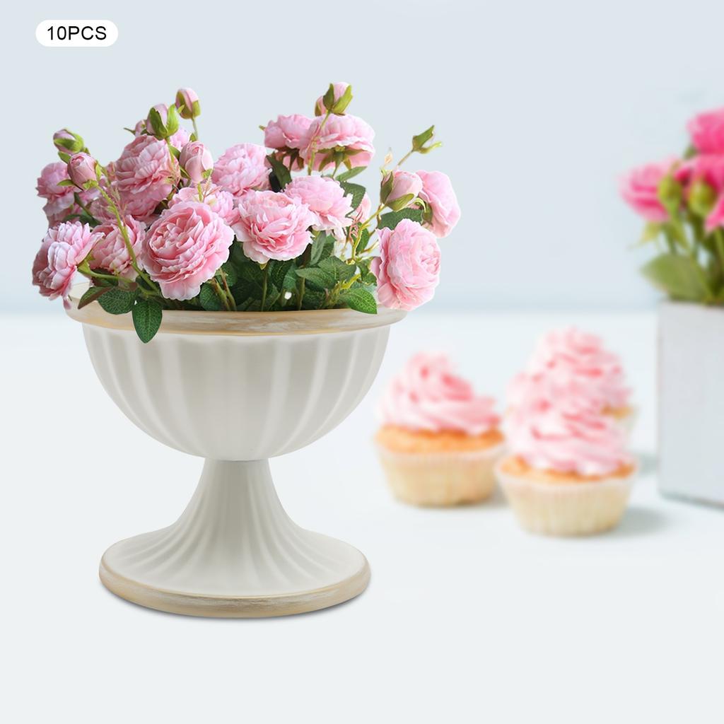 10Pcs Mini Flower Vases, 9.5cm Tall Small Table Centerpiece Decor, White Gold Metal Pots for Wedding Party Farmhouse Decorations