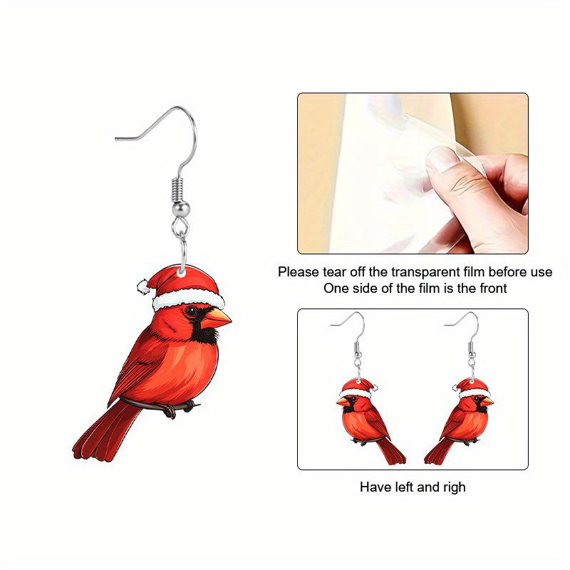 Red Cardinal Acrylic Earrings - Festive Christmas & New Year Gift for Girls
