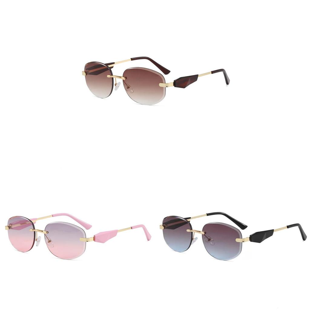 European Style Frameless Oval Sunglasses With Uv400 Protection For Fashion And Travel