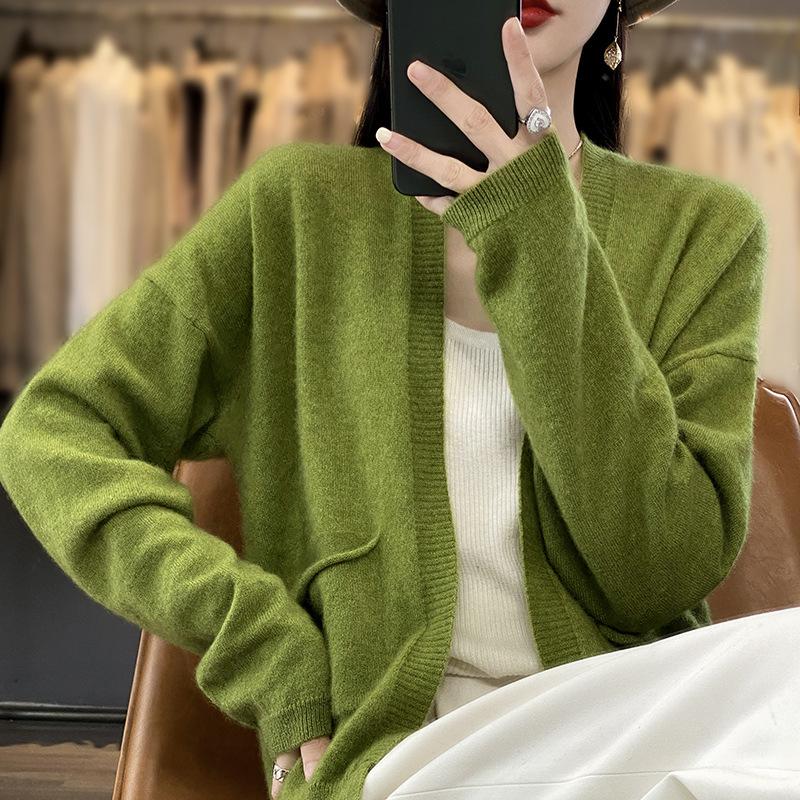 Women S V Neck Loose Knit Cardigan Sweater With Pockets