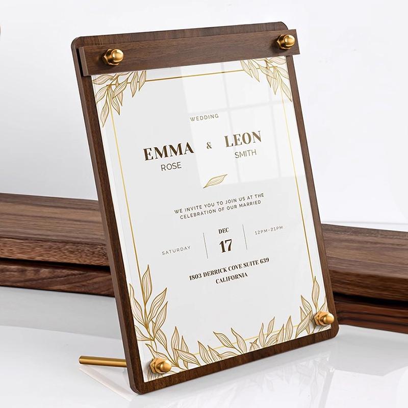 1PC Solid Walnut Wood Top Display Clipboard Restaurant High-grade Coffee Price List Dinner Acrylic Menu Table A4/A5/A6