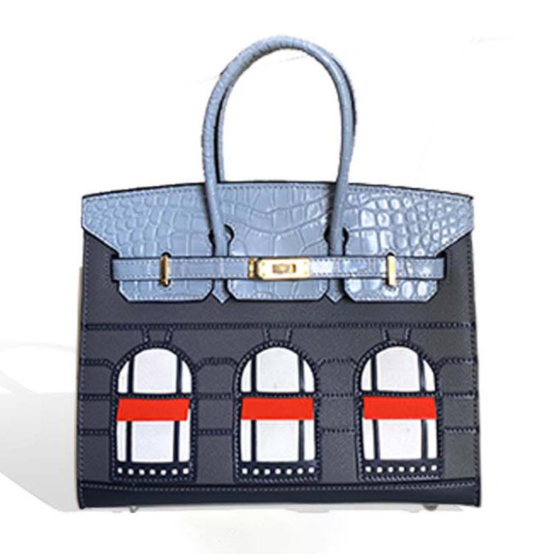 

New Style High-Grade Sense Crocodile Pattern Real Leather Bag Luxury Fashion Versatile Single Shoulder Crossbody Bag Cross-Border Bulk 25CM серый