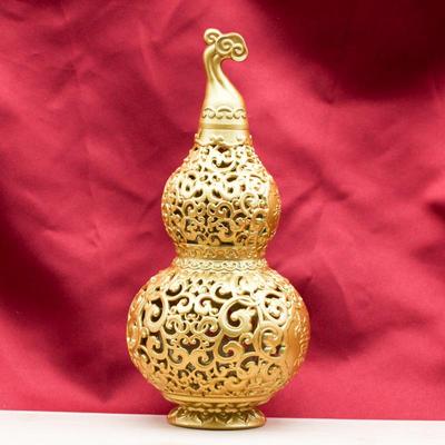 Popular Gold-Plated Hollow Copper Gourd Ornament for Wealth Attraction - Ideal for Home or Office Décor
