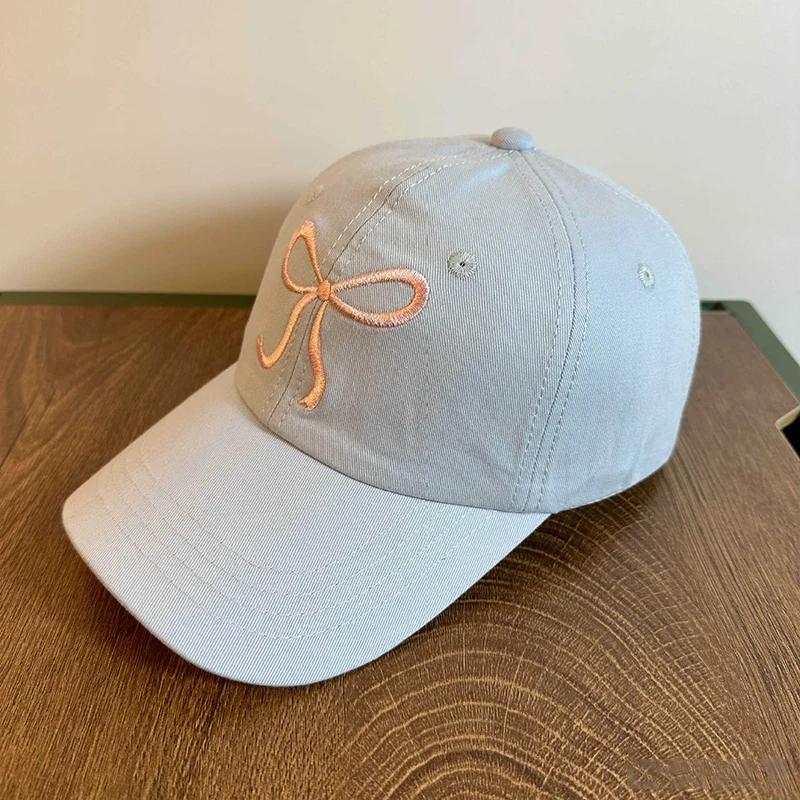 New Korean Pink Bow Embroidered Baseball Cap Wide Brim Soft Top Snapback Trucker Caps Fashion for Women Adjustable Dad Hat